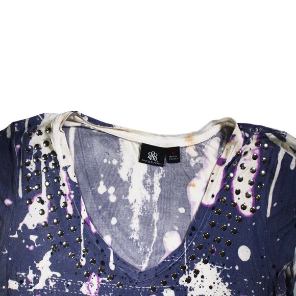 Rock & Republic Patriotic Top, Ladies Size Medium, Eagle, Silver Stars, Rivets - Picture 2 of 4